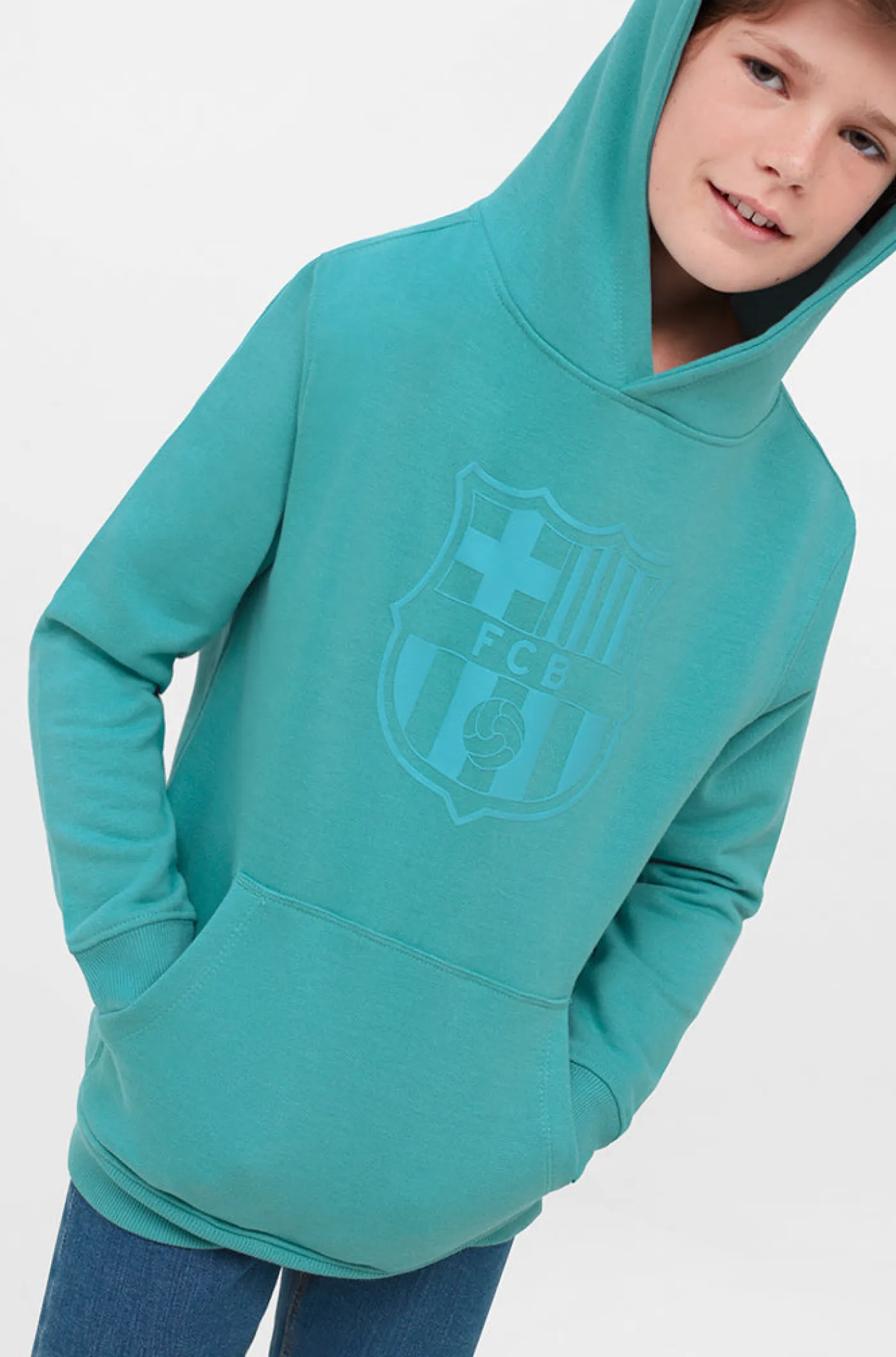 Barça Sweatshirt mit himmelblauem Schild - Junior | FC Barcelona Clearance