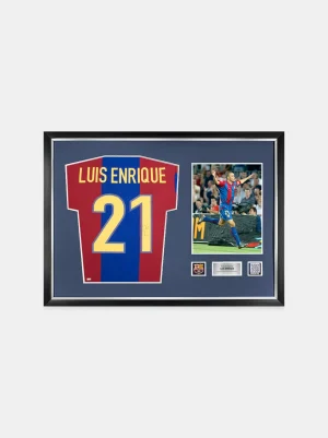 LUIS ENRIQUE | Offizielles -Rückensigniertes und gerahmtes Retro-Heimtrikot mit Fan-Nummern | FC Barcelona Best Sale