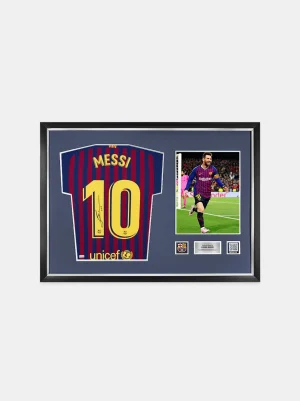 MESSI | Offizielles, signiertes und gerahmtes Heimtrikot 2018-19 von Lionel Messi mit der Rückseite des | FC Barcelona New